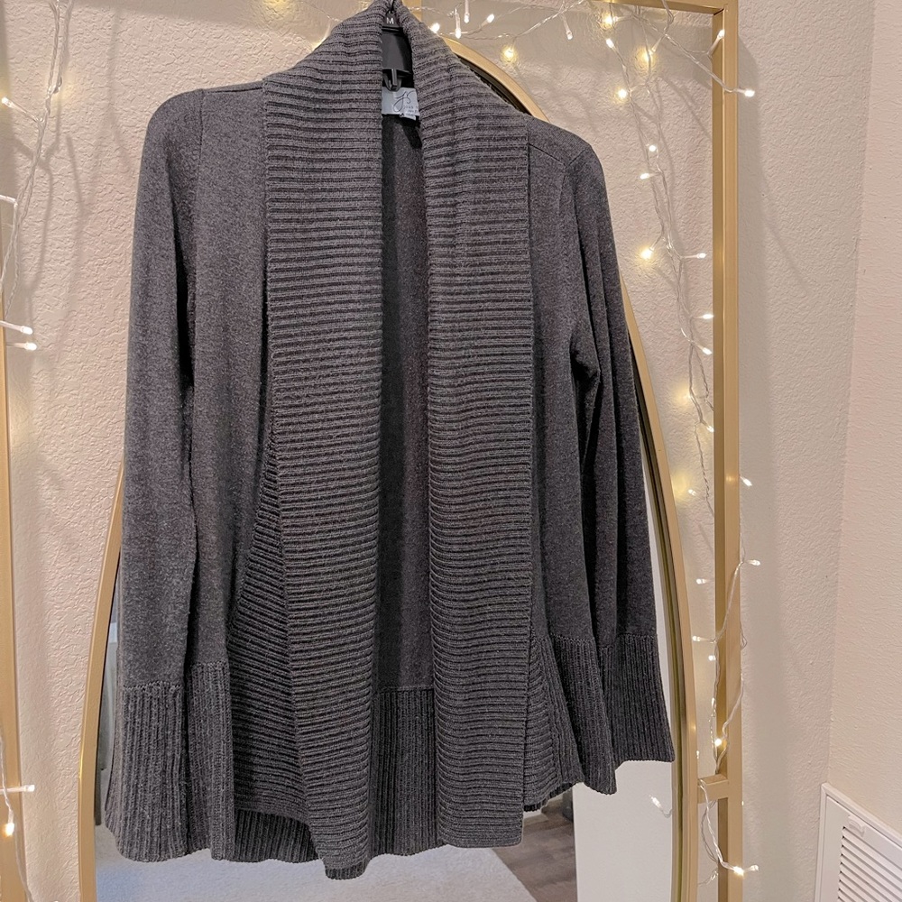 Ribbed Open Shawl Collar Sweater